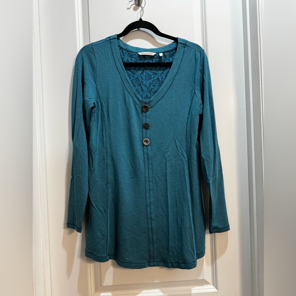 Tunic Long Sleeve By Soft Surroundings In Blue & White, Size: M main image 1